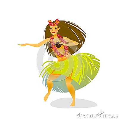 Illustration of a Hawaiian hula dancer woman Vector Illustration