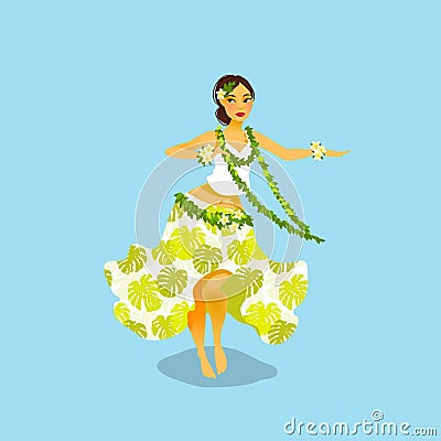 Illustration of a Hawaiian hula dancer woman Vector Illustration