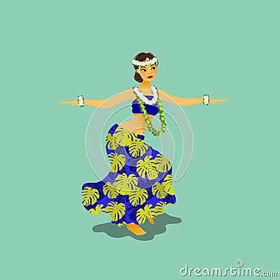 Illustration of a Hawaiian hula dancer woman Vector Illustration