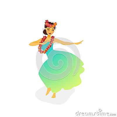 Illustration of a Hawaiian hula dancer woman Vector Illustration