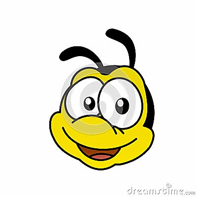 Illustration of Head Bee with Smile, Cute Funny Character with, Flat Design Stock Photo