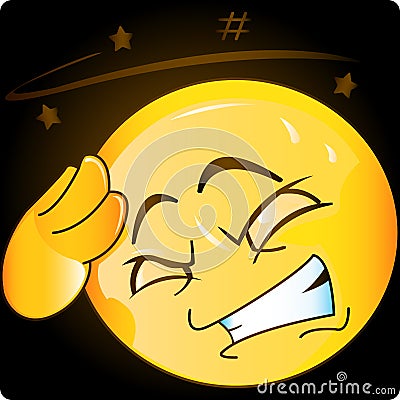 Illustration of headache emoji, stock vector icon. dark background Vector Illustration
