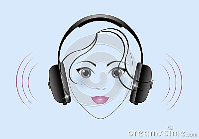 illustration of headphones on a blue background for asmr with woman face Cartoon Illustration