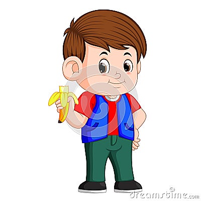 Healthy little boy eating banana Vector Illustration