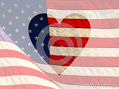 Heart On American Flag Faded Background Stock Photo