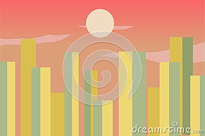 Illustration of high building in summer sunset sky Stock Photo