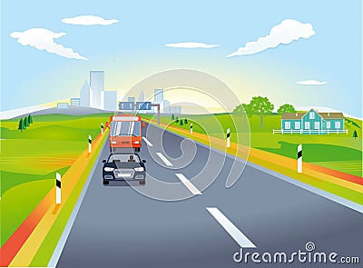 Highway with traffic Vector Illustration