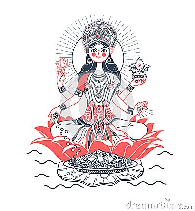 Icon godess Laxmi lotus Stock Photo