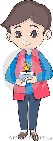 illustration of the Hindu religious Diwali tradition celebration, a man walking carrying a candlelight for a quiet atmosphere Vector Illustration