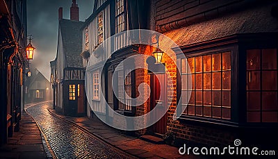 Illustration of historic Cobblestone street in England Stock Photo