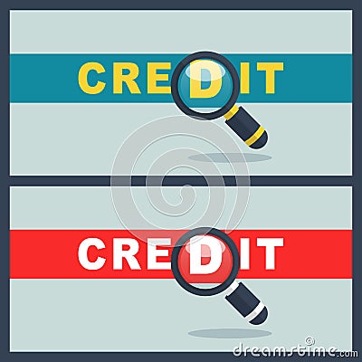 credit word with magnifier concept Vector Illustration