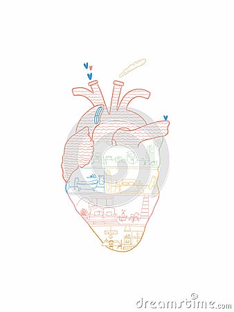 Illustration of a home inside the heart shape Cartoon Illustration