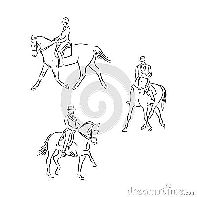 Illustration of Horse Riding. Hand drawn dressage horses vector sketch illustration Stock Photo