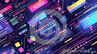 Illustration of HTML Code Highlighting Key SEO Elements for Optimization Cartoon Illustration