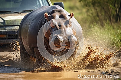 illustration, a huge aggressive hippo, ai generative Cartoon Illustration