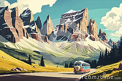 illustration, huge mountains of the italian alps ,generative ai Cartoon Illustration