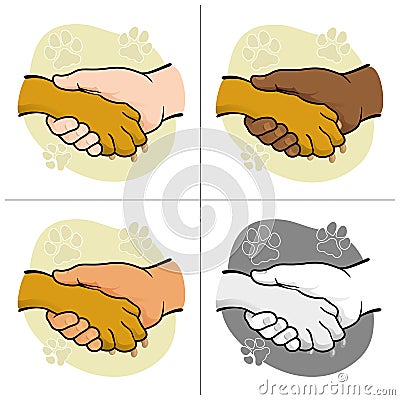 Illustration human hand holding a paw, ethnicities Vector Illustration