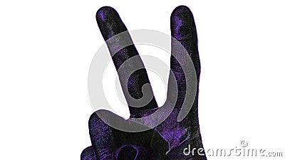 Illustration Human racy purple hand raises two fingers up, showing the power of peace and the symbol of victory, isolated Stock Photo