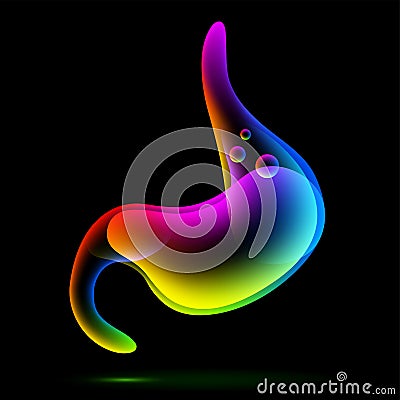 Illustration of a human stomach with multiple colors overlapping to form the shape of a stomach containing gastric juice. Vector Illustration