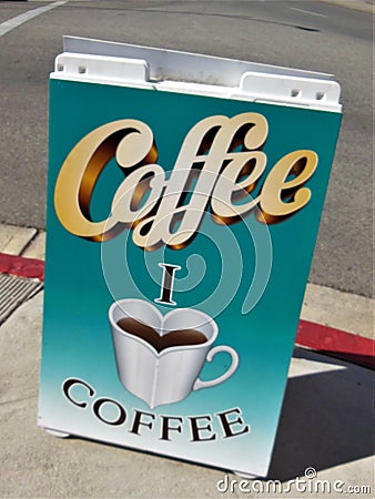 I Love Coffee Street Signage Cartoon Illustration