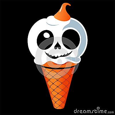 Illustration of ice cream cone with skull face on black background. AI Generated Stock Photo