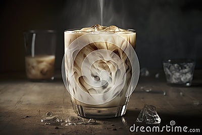 illustration, iced latte, summer drink served in a glass, ai generative Cartoon Illustration