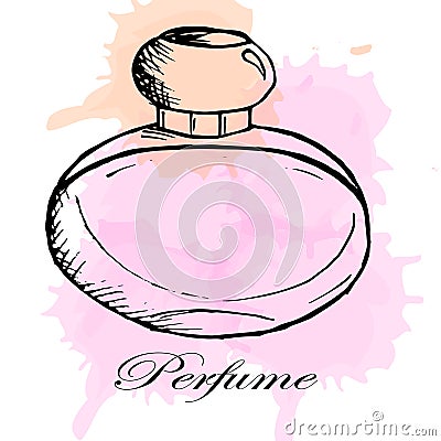 illustration, icons, drawn colorful perfume bottle, beauty industry Cartoon Illustration