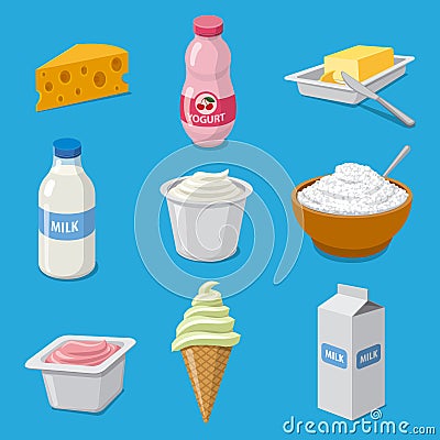 Milk products icons Vector Illustration