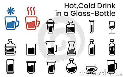 Illustration icons vector sets of Hot and Cold drink in a cup glass and bottle Vector Illustration