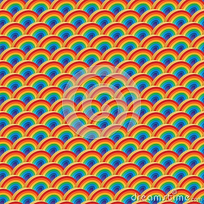 Half circle 3d rainbow color symmetry seamless pattern Vector Illustration