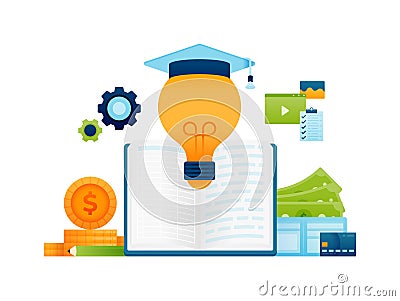 illustration of ideas getting support for payment education costs with scholarships or student loans Vector Illustration