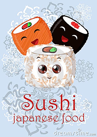 Illustration with the image of Japanese food - sushi Vector Illustration