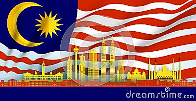 Illustration independence anniversary celebration national day in Malaysia flag background Stock Photo