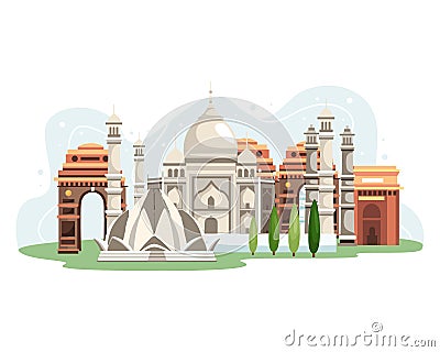 Illustration of India landmarks Vector Illustration