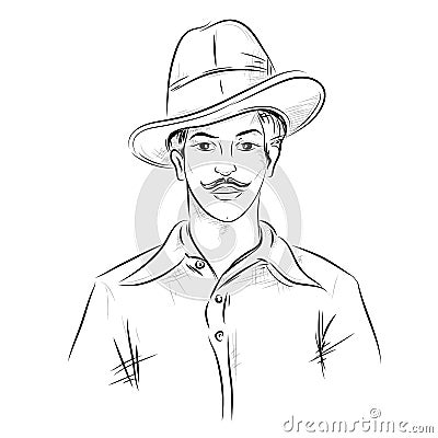 Indian background with Nation Hero and Freedom Fighter Bhagat Singh on isolated white backdrop Vector Illustration