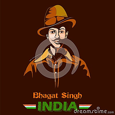 Indian background with Nation Hero and Freedom Fighter Bhagat Singh on isolated white backdrop Vector Illustration