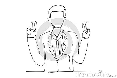 Illustration of Indian businessman elegant formal shirt doing victory V sign. Vector Illustration