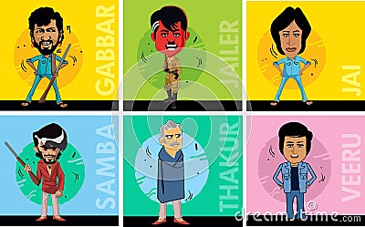 Illustration of indian cinema Bollywood Actors Vector Illustration