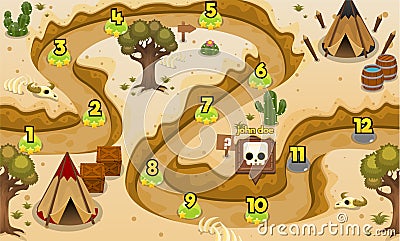 Indian Tribe Desert Game Level Map Vector Illustration