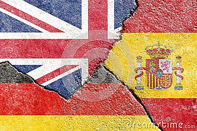 Illustration indicating the political conflict between UK-Germany-Spain Cartoon Illustration