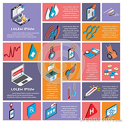 Illustration of info graphic hospital icons set concept Vector Illustration