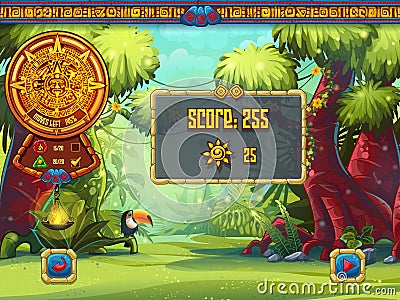 Illustration of the info window for a computer game Jungle Treasures Vector Illustration