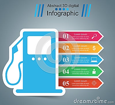 Illustration Infographic. Petrol, gas station icon. Vector Illustration