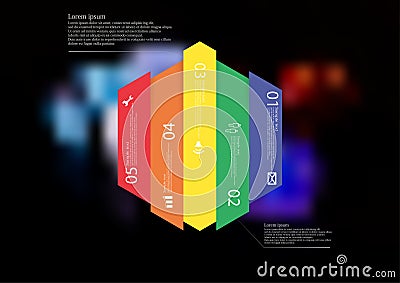 Illustration infographic template with hexagon vertically divided to five color parts Vector Illustration