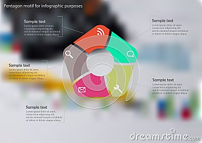 Illustration infographic template with rounded pentagon divided to five parts Vector Illustration