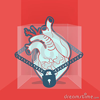 Illustration of insensitive person, Heart in box Vector Illustration