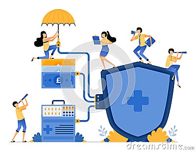 Illustration of integrated health protection for patients in guaranteeing payment medicines services. Vector design can be use for Vector Illustration