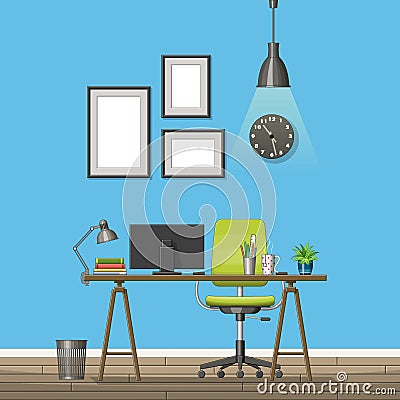 Illustration of interior equipment of a modern home office Vector Illustration