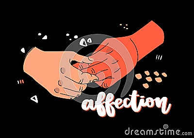 Illustration of interlocing hands, two people of different races Vector Illustration