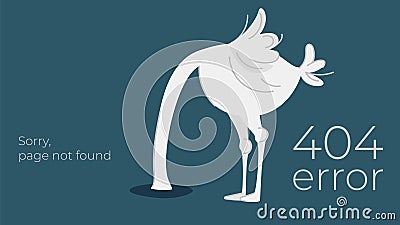 Illustration of internet connection problem concept. 404 error page not found isolated in black background. The ostrich will bury Vector Illustration